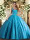 Appliques Quinceanera Dress Baby Blue Lace Up Sleeveless Floor Length