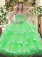 Excellent Sleeveless Beading and Ruffles Lace Up Quinceanera Dress