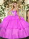 Delicate Lilac Lace Up Sweet 16 Quinceanera Dress Beading and Ruffled Layers Sleeveless Floor Length