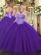 Extravagant Purple Sleeveless Floor Length Beading Lace Up Quinceanera Dress