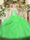 Edgy Floor Length Lace Up Quinceanera Dress Green for Military Ball and Sweet 16 and Quinceanera with Beading and Ruffles