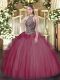 Eye-catching Burgundy Sleeveless Floor Length Beading Lace Up Quinceanera Dresses