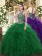 Charming Green Sleeveless Floor Length Beading and Ruffles Lace Up Quinceanera Gown