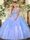 Strapless Sleeveless Lace Up Quinceanera Gown Baby Blue Tulle