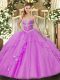 Exceptional Lilac Ball Gowns Sweetheart Sleeveless Tulle Floor Length Lace Up Beading and Ruffles Quinceanera Dresses