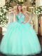 Aqua Blue Sleeveless Tulle Lace Up Sweet 16 Dresses for Military Ball and Sweet 16 and Quinceanera