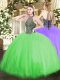 Shining Ball Gowns Tulle Halter Top Sleeveless Beading Floor Length Lace Up Quinceanera Gowns