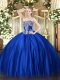 Fantastic Floor Length Ball Gowns Sleeveless Royal Blue Quinceanera Dresses Lace Up