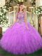 Captivating Lilac Scoop Lace Up Beading and Ruffles Sweet 16 Dresses Sleeveless