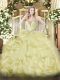 Best Selling Yellow Ball Gowns Sweetheart Sleeveless Organza Floor Length Lace Up Beading and Ruffles Quinceanera Dress