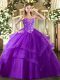 Excellent Embroidery and Ruffled Layers Quinceanera Gown Eggplant Purple Lace Up Sleeveless Floor Length