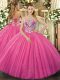 Amazing Beading 15th Birthday Dress Hot Pink Lace Up Sleeveless Floor Length