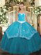 Flare Floor Length Ball Gowns Sleeveless Teal Sweet 16 Dress Lace Up