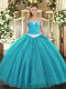 Luxury Tulle Sweetheart Sleeveless Lace Up Appliques Quinceanera Dresses in Teal