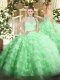 Apple Green Sleeveless Lace and Ruffled Layers Floor Length Sweet 16 Dresses