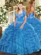Tulle Sweetheart Sleeveless Lace Up Beading and Ruffles Sweet 16 Quinceanera Dress in Baby Blue