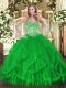 Pretty Green Sleeveless Tulle Lace Up Quinceanera Gown for Sweet 16 and Quinceanera