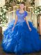 Blue Scoop Clasp Handle Beading and Ruffled Layers Quinceanera Dresses Sleeveless