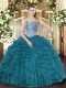 Teal Lace Up Sweetheart Beading and Ruffles 15 Quinceanera Dress Tulle Sleeveless