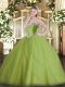 Lovely Olive Green Lace Up Sweet 16 Quinceanera Dress Beading Sleeveless Brush Train