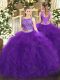 Two Pieces Sweet 16 Dress Purple Scoop Tulle Sleeveless Floor Length Lace Up