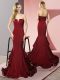 Burgundy V-neck Side Zipper Ruffles Prom Dress Sweep Train Sleeveless