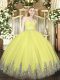 Excellent Tulle Sweetheart Sleeveless Zipper Beading and Lace and Appliques 15th Birthday Dress in Yellow