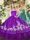 Modest Sleeveless Organza and Taffeta Floor Length Zipper Quinceanera Dresses in Purple with Embroidery