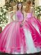 Hot Pink Sleeveless Floor Length Beading and Ruffles Lace Up Quinceanera Dresses