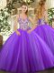 Attractive Straps Sleeveless Lace Up Sweet 16 Quinceanera Dress Lavender Tulle