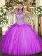 Trendy Lilac Lace Up Quinceanera Gowns Beading and Ruffles Sleeveless Floor Length