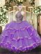 Cheap Eggplant Purple Sleeveless Beading and Ruffles Lace Up Ball Gown Prom Dress