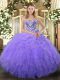 Glittering Sleeveless Lace Up Floor Length Beading and Ruffles Ball Gown Prom Dress