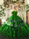 Organza and Taffeta Sweetheart Sleeveless Zipper Embroidery and Ruffles Sweet 16 Dress in Green