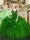 Luxury Green Sleeveless Beading and Ruffles Floor Length Vestidos de Quinceanera