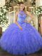 Fine Sleeveless Beading and Embroidery and Ruffles Lace Up Quinceanera Dress