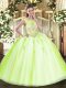 Yellow Green Ball Gowns Beading and Appliques Quinceanera Dresses Zipper Tulle Sleeveless Floor Length