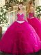 New Arrival Sleeveless Lace Up Floor Length Appliques and Ruffles Vestidos de Quinceanera