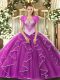 Exceptional Fuchsia Ball Gowns Beading Sweet 16 Dress Lace Up Tulle Sleeveless Floor Length