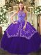 Free and Easy Tulle Sleeveless Floor Length Quinceanera Dresses and Beading and Embroidery