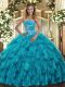 Clearance Strapless Sleeveless Lace Up Sweet 16 Dress Teal Organza