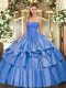 Sweet Blue Ball Gowns Sweetheart Sleeveless Organza and Taffeta Floor Length Lace Up Beading and Ruffled Layers Sweet 16 Dress