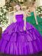 Ball Gowns Quince Ball Gowns Eggplant Purple Strapless Organza and Taffeta Sleeveless Floor Length Zipper