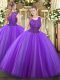 Super Eggplant Purple Ball Gowns Beading Quinceanera Gowns Zipper Tulle Sleeveless Floor Length