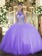 Sexy Lavender Tulle Lace Up Quinceanera Dress Sleeveless Floor Length Beading