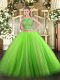 Two Pieces Scoop Sleeveless Tulle Floor Length Lace Up Beading Quinceanera Gown