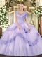 Lavender Clasp Handle Scoop Beading and Appliques Quinceanera Dresses Tulle Sleeveless