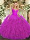 Fine Fuchsia Scoop Lace Up Lace and Ruffles Sweet 16 Quinceanera Dress Long Sleeves