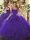 Floor Length Purple Vestidos de Quinceanera Organza Sleeveless Ruffles