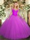 Fuchsia Ball Gowns Lace Quince Ball Gowns Lace Up Tulle Long Sleeves Floor Length